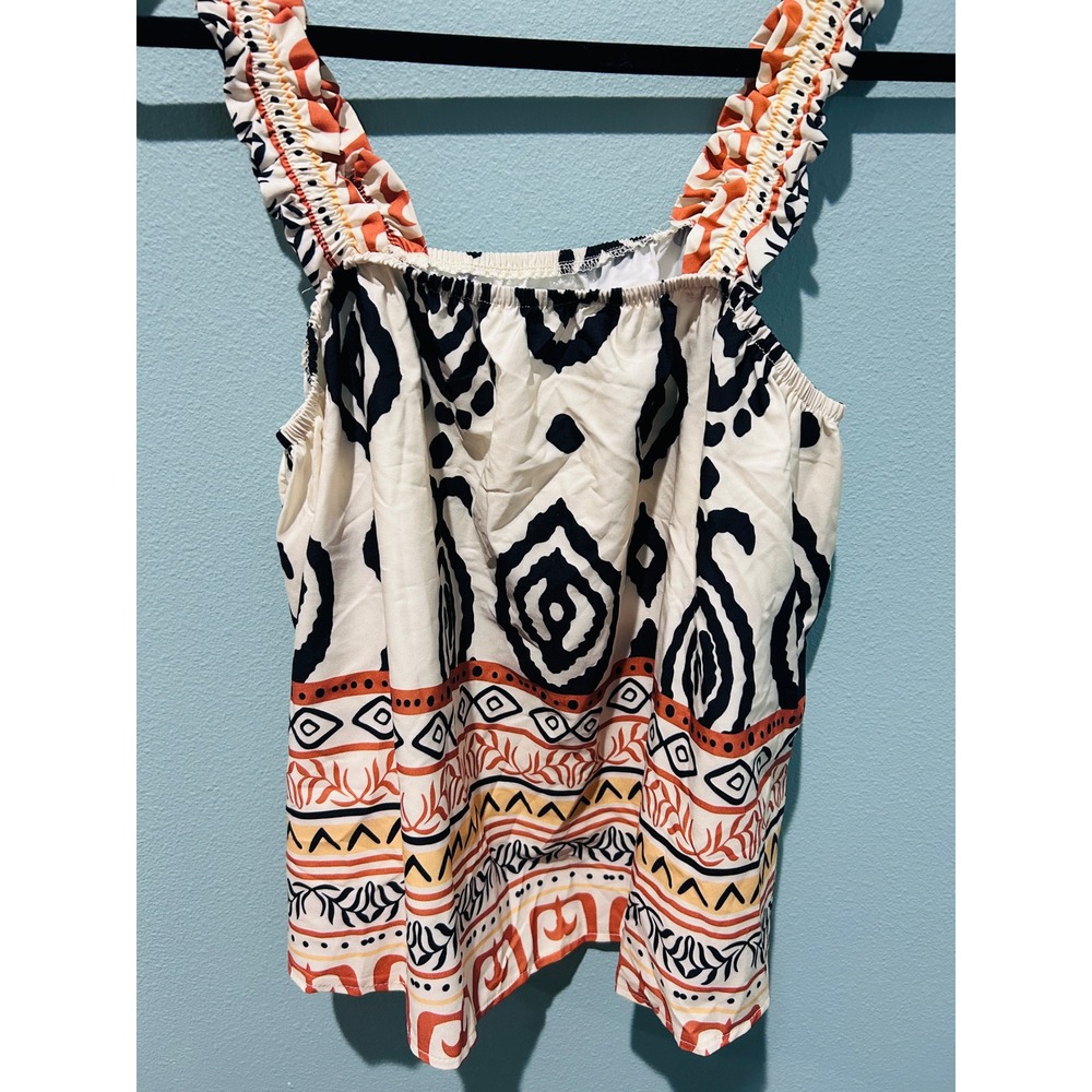 SHEIN Curve Tribal Ikat Tank Top Women 0XL Multicolor Excellent Boho Ruffle